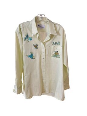 Vintage Y2K Mili Designs Blouse with Whimsical Embroidered Frogs!